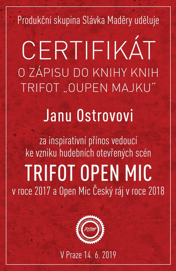 Certifikát pro Jana Ostrova